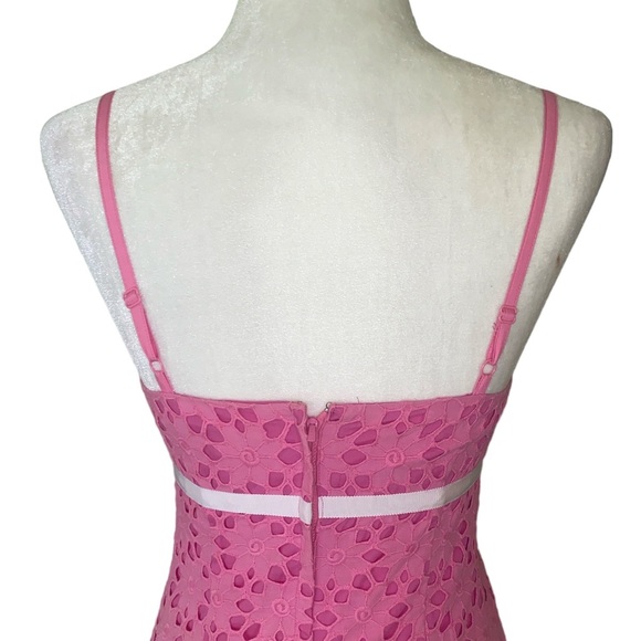 HTF Lilly Pulitzer Pink Floral Eyelet Lace White Ribbon Sheath Mini Dress - 0 - Picture 7 of 9